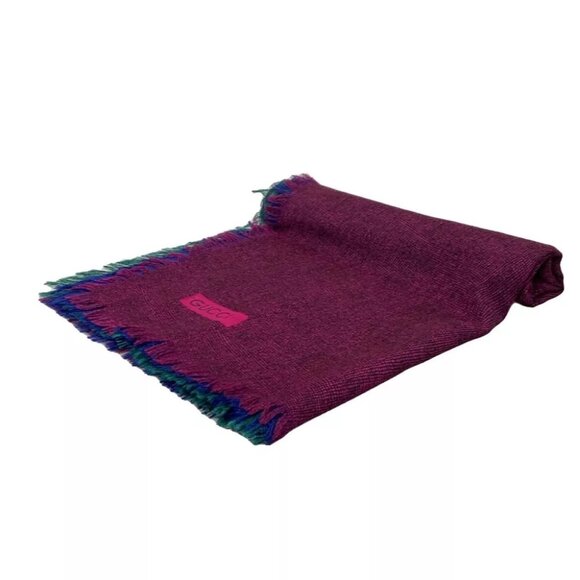 Auth GUCCI - Red Blue Green Wool Scarf